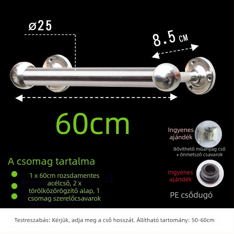 304 rozsdamentes acél törölközőrúddal, vastagított és meghosszabbított, fürdőszobába, CE tanúsítvány, egy karos, Kuyi márka