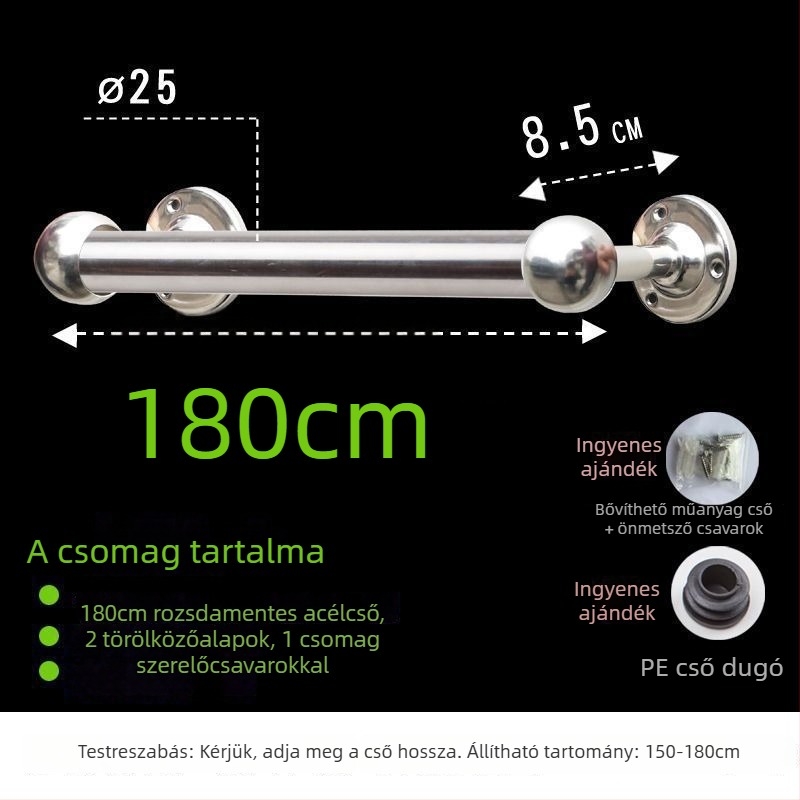 304 rozsdamentes acél törölközőrúddal, vastagított és meghosszabbított, fürdőszobába, CE tanúsítvány, egy karos, Kuyi márka