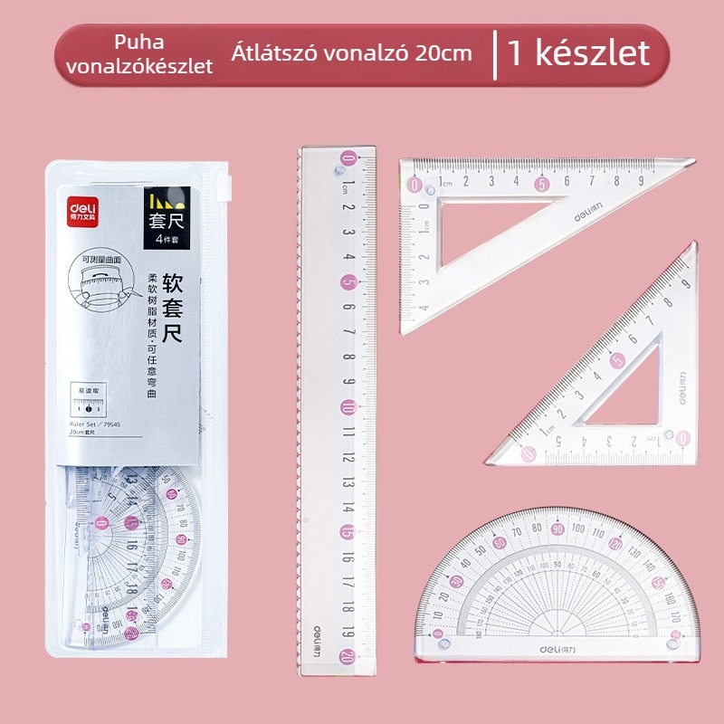 Deli puha műanyag vonalzó diákoknak, multifunkcionális rajz- és szögmérő készlet