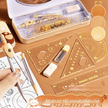 Kaba Bear négy darabos vonalzó készlet, modell KBX-3114, műanyag, diákok számára