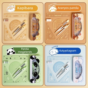 Kaba Bear négy darabos vonalzó készlet, modell KBX-3114, műanyag, diákok számára