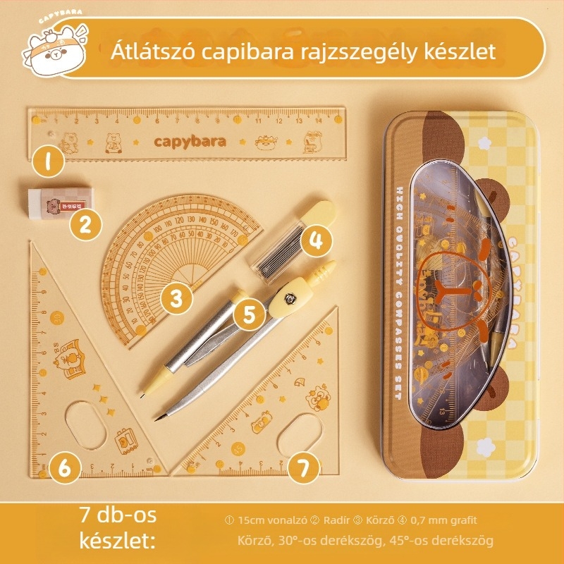 Kaba Bear négy darabos vonalzó készlet, modell KBX-3114, műanyag, diákok számára