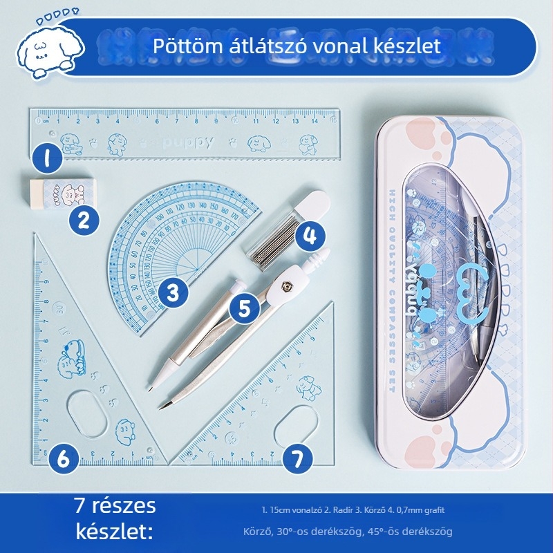 Kaba Bear négy darabos vonalzó készlet, modell KBX-3114, műanyag, diákok számára