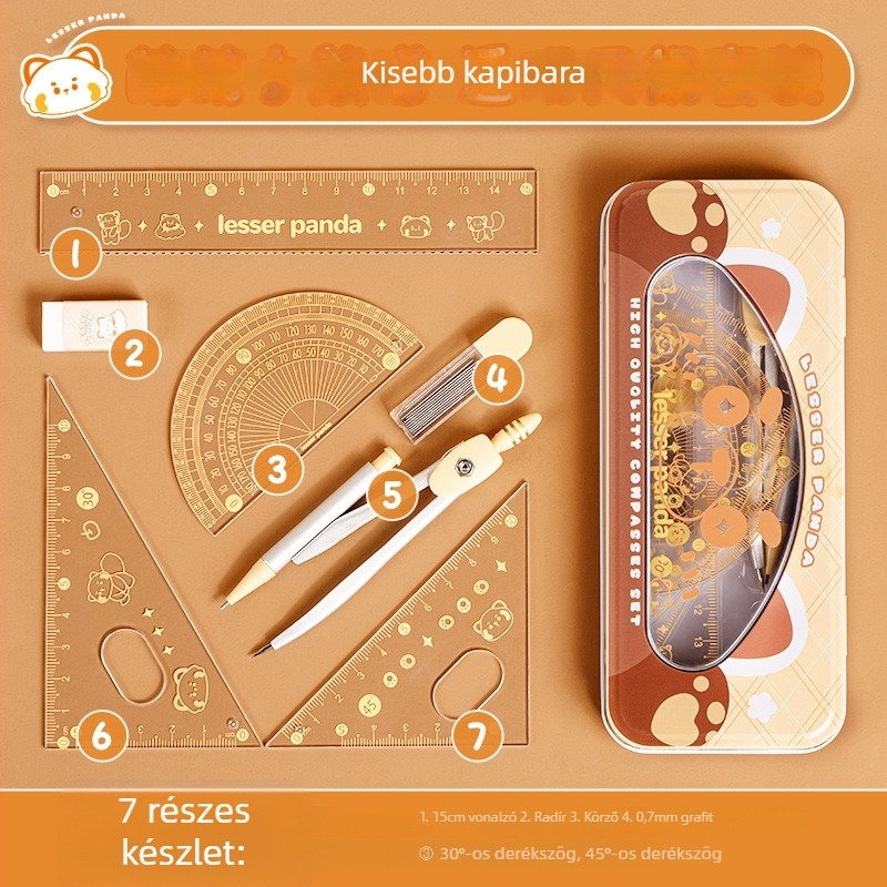Kaba Bear négy darabos vonalzó készlet, modell KBX-3114, műanyag, diákok számára