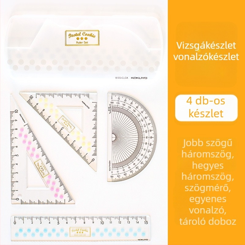 Kokuyo CLCA műanyag vonalzó készlet átlátszó fokmérővel és háromszögvonalzóval, tömeg 0,095 kg
