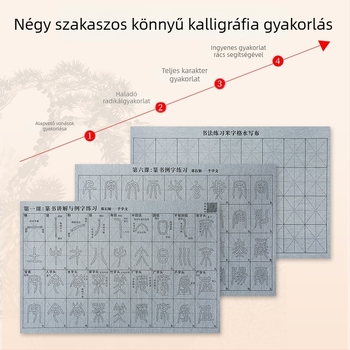 Kaligráfia gyakorló készlet: Seal Script betűtípus, videó útmutató szinkron vonásokkal és radikálokkal, vízírás szövet, ecsetkészlet