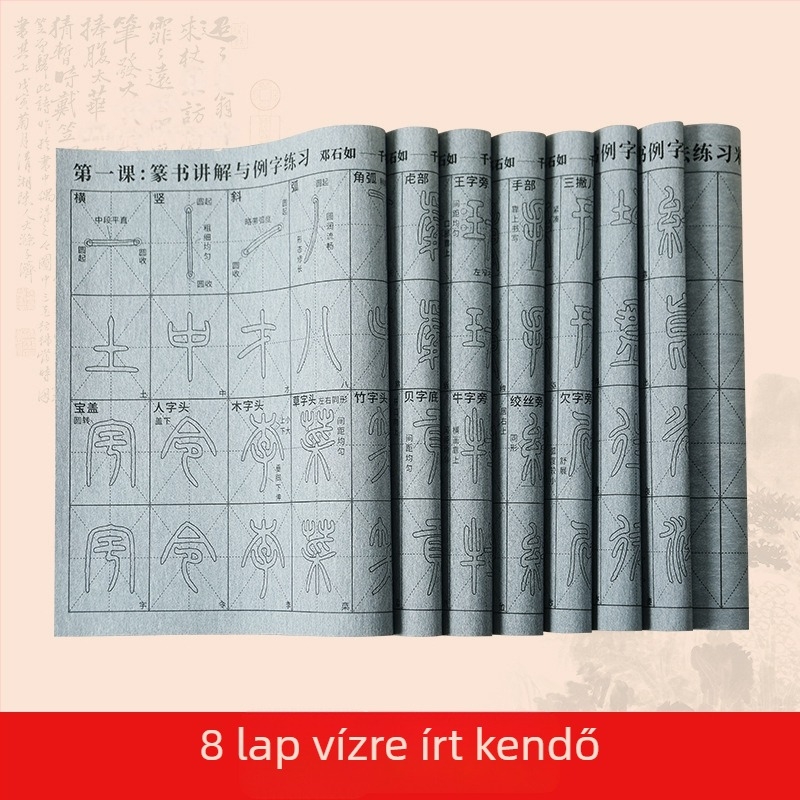 Kaligráfia gyakorló készlet: Seal Script betűtípus, videó útmutató szinkron vonásokkal és radikálokkal, vízírás szövet, ecsetkészlet