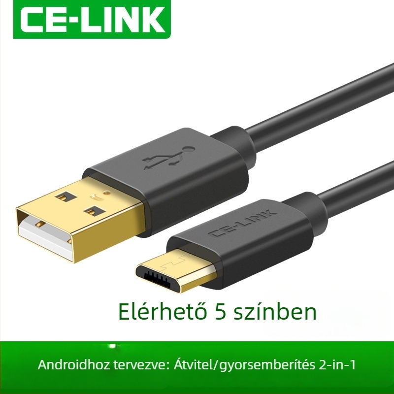 CE-LINK Micro USB adatkábel - tiszta rézvezető, fonott árnyékolás alumíniumfóliával és földelő vezetékkel, PVC burkolat, automatikus kikapcsolás