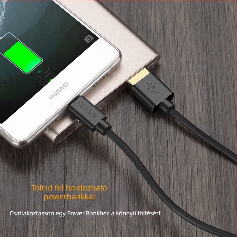CE-LINK Micro USB adatkábel - tiszta rézvezető, fonott árnyékolás alumíniumfóliával és földelő vezetékkel, PVC burkolat, automatikus kikapcsolás