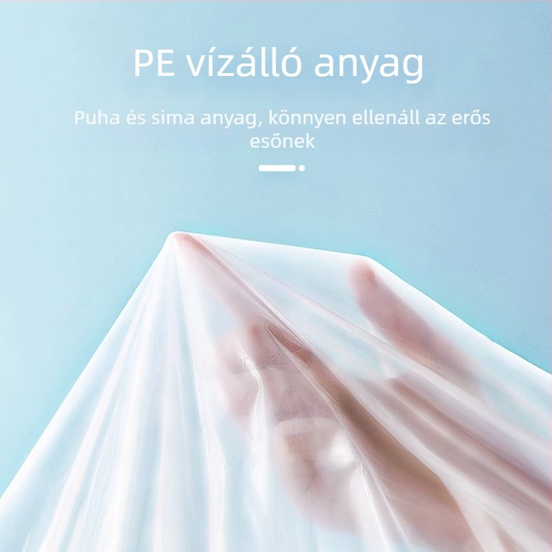Egyszer használható esőkabát, vastagított és meghosszabbított, robbanásbiztos, átlátszó, PE anyagú, 110 g, felnőtteknek, túraponcsó