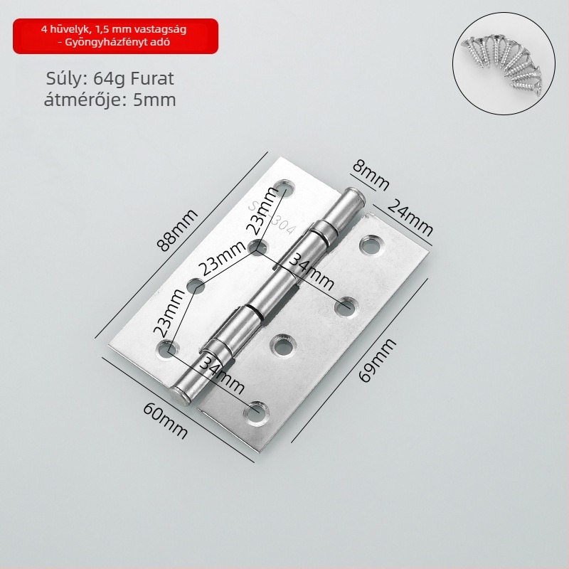 Rozsdamentes acélból készült pántok szekrényekhez, ajtókhoz és ablakokhoz; modell: bearing hinge; felületkezelés: brushed és spray; stílus: modern minimalizmus.