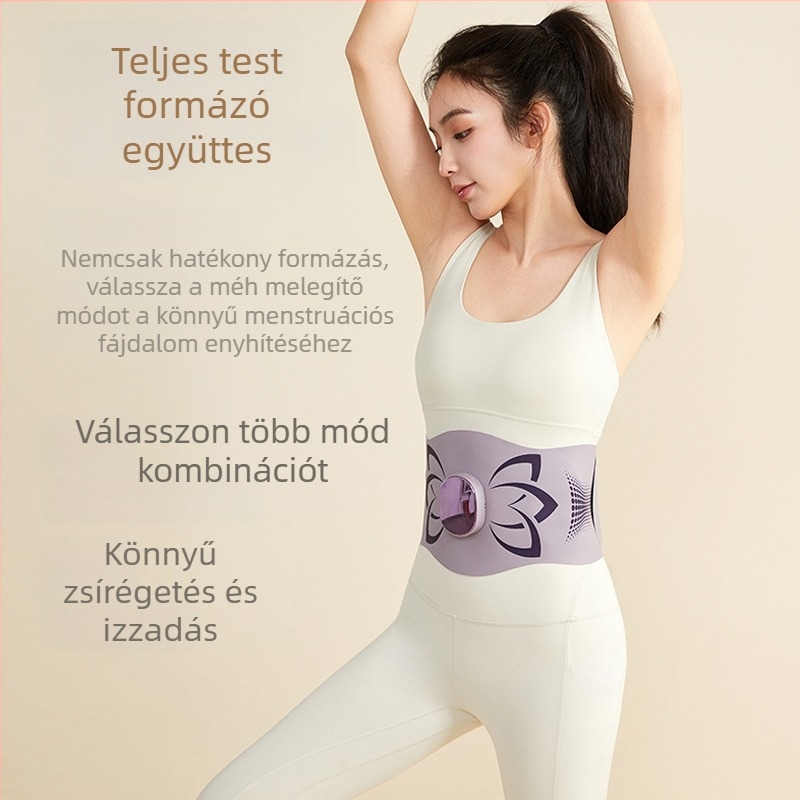 EMS mikroárammal működő hasizom-masszázs öv, vibráció és meleg kompresszió, újratölthető, mechanikus vezérlés, 4 fokozat, legfeljebb 4 masszírozó fej