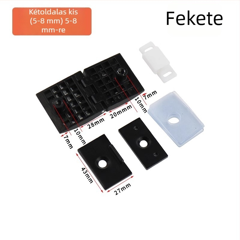 Üvegajtóhoz való pánt vitrineszekrényhez, cinkötvözet, csiszolt és fényes felület, modern-minimalista stílus, egyoldali és bilaterális felszerelés