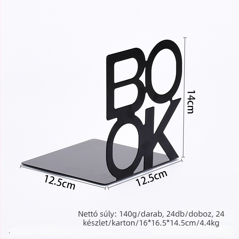Fém könyvállvány irodai és iskolai használatra – Modell 2013, Anyag: Fém, Nettó súly: 140 g, Csomagolás: 24 db/karton