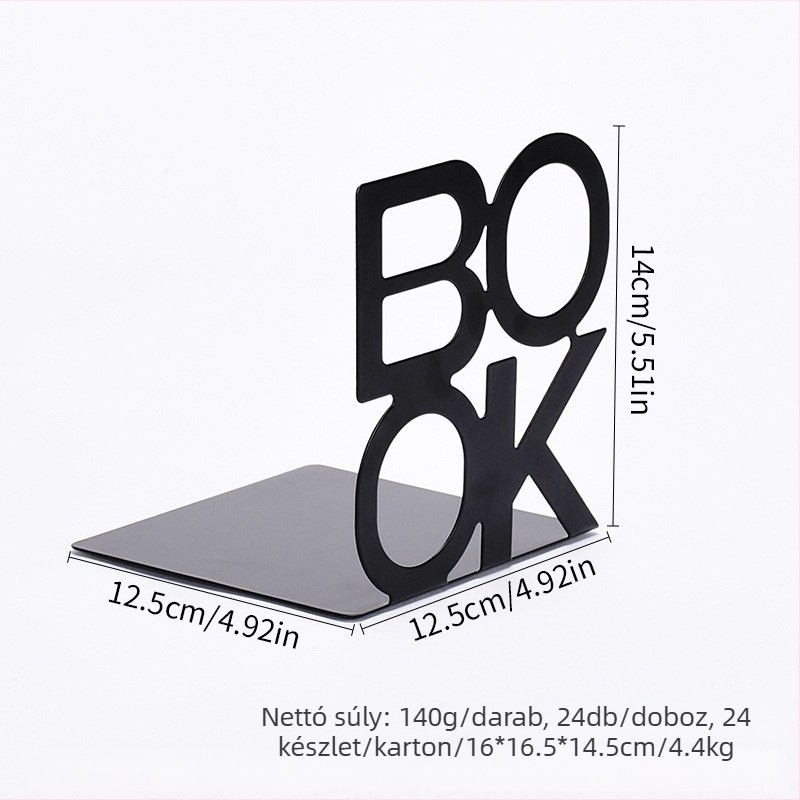 Fém könyvállvány irodai és iskolai használatra – Modell 2013, Anyag: Fém, Nettó súly: 140 g, Csomagolás: 24 db/karton