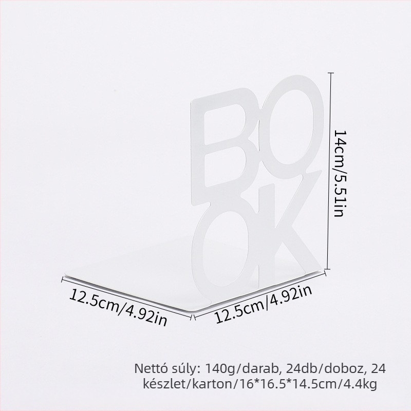 Fém könyvállvány irodai és iskolai használatra – Modell 2013, Anyag: Fém, Nettó súly: 140 g, Csomagolás: 24 db/karton