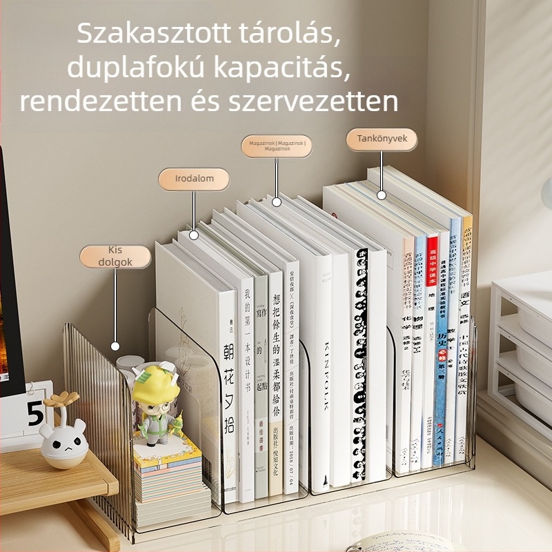 Átlátszó asztali könyvtartó, műanyag, modell: Book Stand, nettó tömeg 180