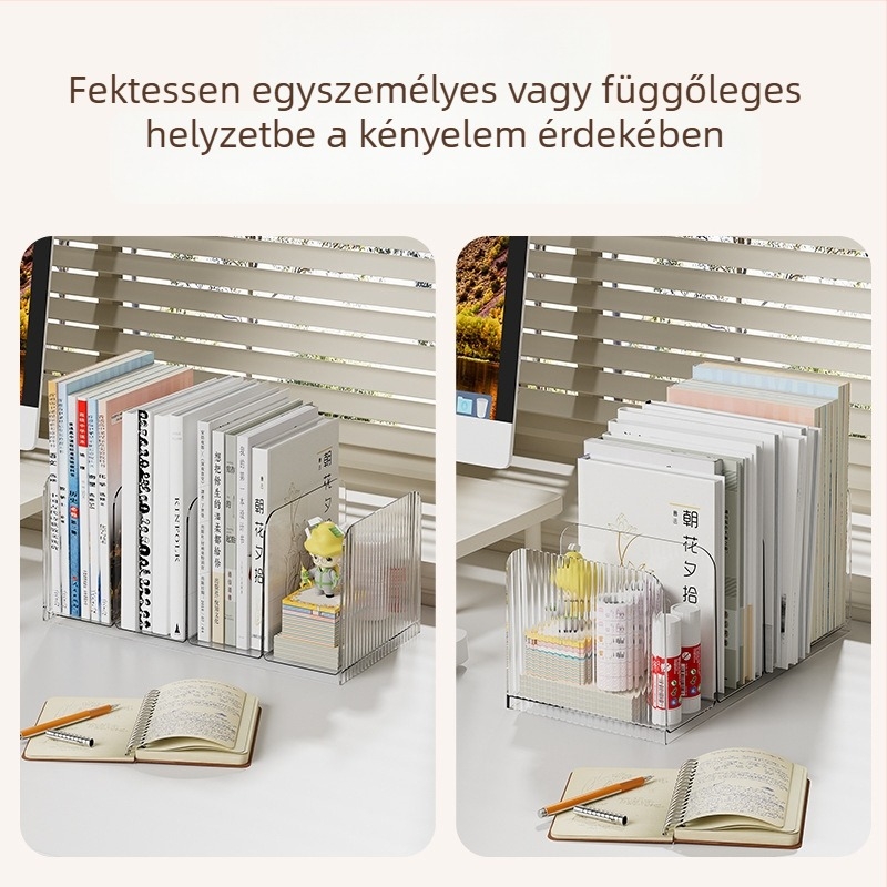Átlátszó asztali könyvtartó, műanyag, modell: Book Stand, nettó tömeg 180