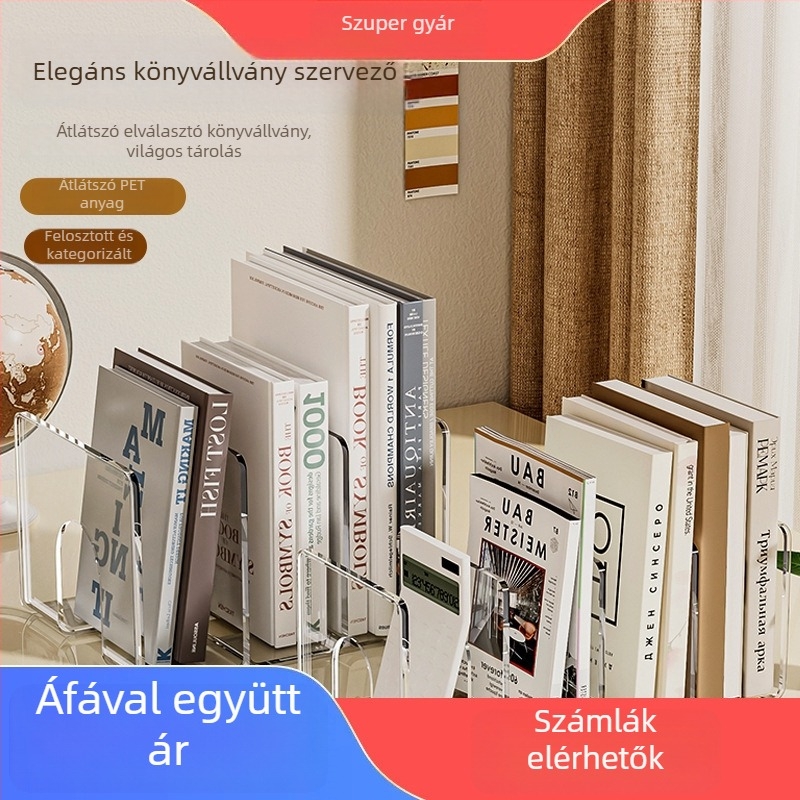 Asztali könyvállvány elválasztóval - irodai rendező PET átlátszó, modell 2234, 600 g, 2 darabos készlet