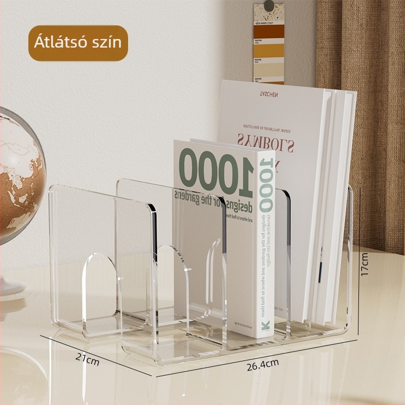 Asztali könyvállvány elválasztóval - irodai rendező PET átlátszó, modell 2234, 600 g, 2 darabos készlet