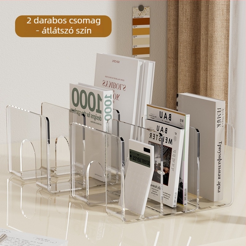 Asztali könyvállvány elválasztóval - irodai rendező PET átlátszó, modell 2234, 600 g, 2 darabos készlet