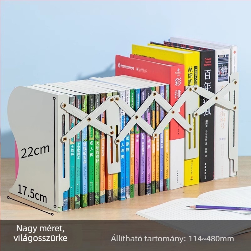 Teleszkópos fémből készült könyvállvány, asztali használatra, diákoknak