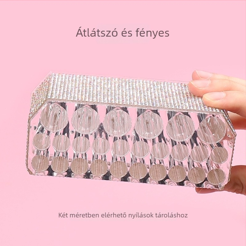 Akril gyémántokkal díszített sminkceruza tartó 26 lyukkal, átlátszó, nagy lyukak a szemöldök- és szemceruzákhoz, tároló és kiállító állvány