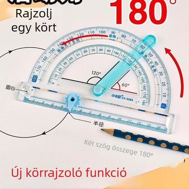 Négy az egyben: többfunkciós szögmérő, goniométer, körző és precíziós mérővonal – műanyag