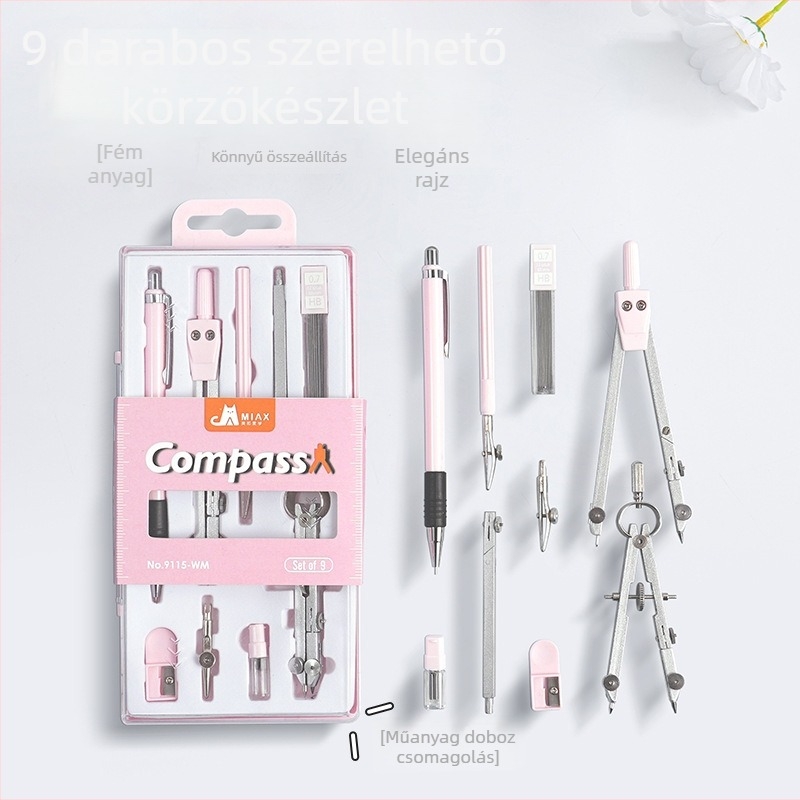 Diákoknak szóló rajzkörző készlet, fém kilenc darabos készlet, Duckbill toll a tervezéshez és vizsgákhoz