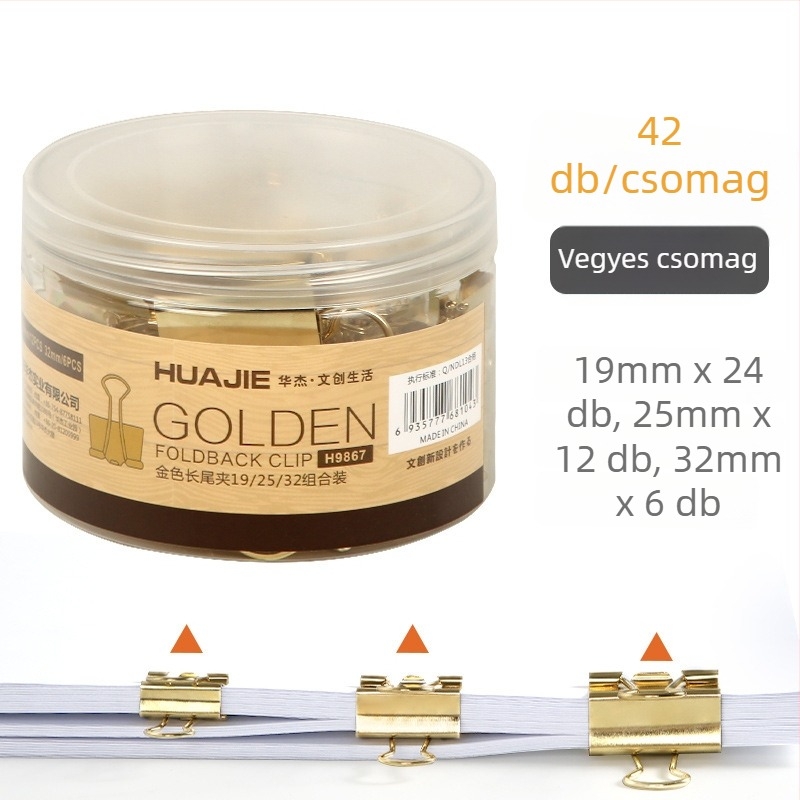 Sarokklipsz iratokhoz, fémből, csomagolás: műanyag tubus, modell: iratkötő klipsz