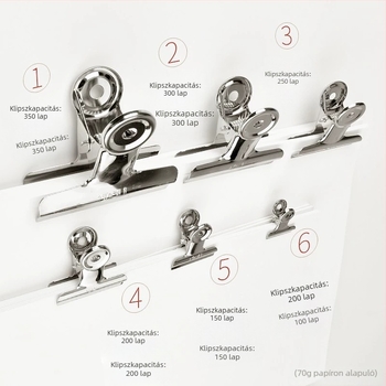 Deli nagy rozsdamentes acél klip – fém dokumentumklip, modellek 9520–9526