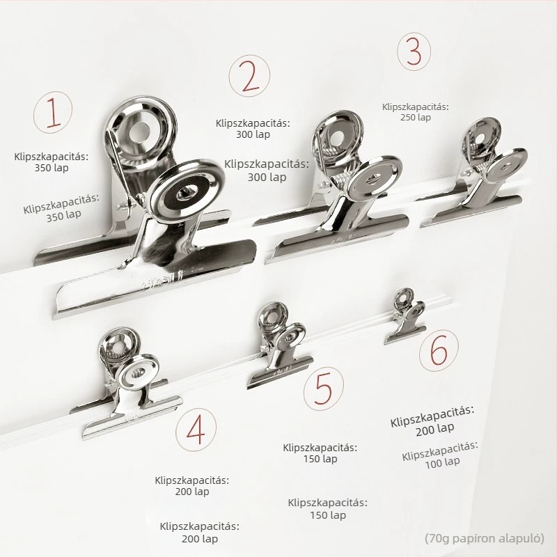 Deli nagy rozsdamentes acél klip – fém dokumentumklip, modellek 9520–9526