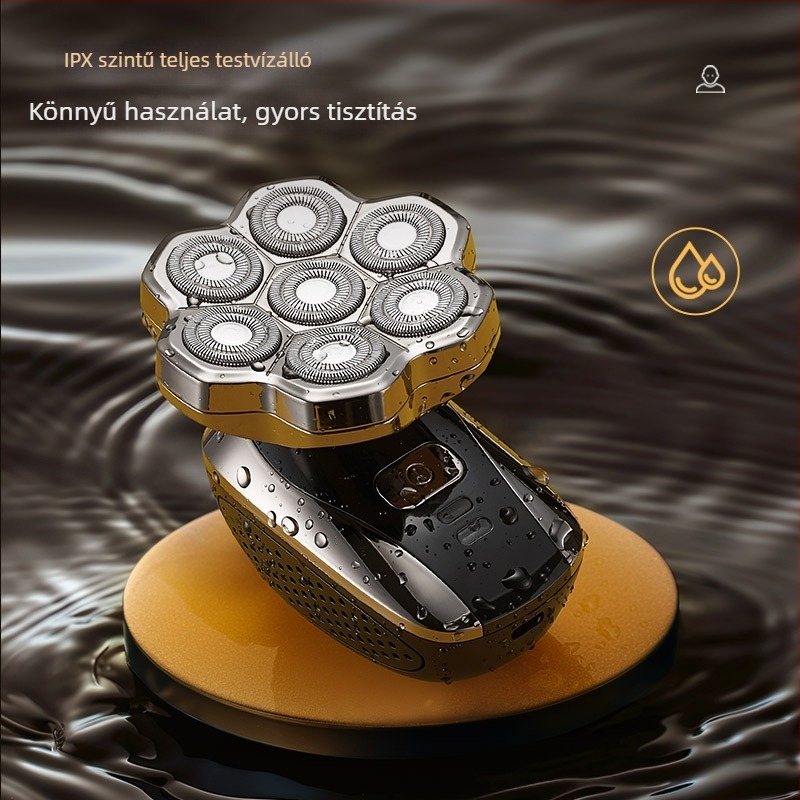 Kopasz fejre szánt elektromos borotva, lebegő forgó fejjel, teljes testben mosható, modell 310, beépített 500–800 mAh akkumulátor, 60+ perc működési idő