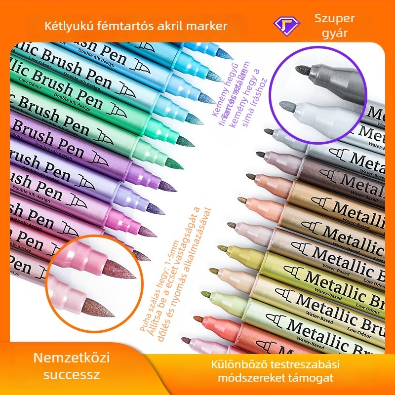 Kétfejű marker, fémes akril tintával, graffiti csillámló festékkel, vízálló és fakulásálló