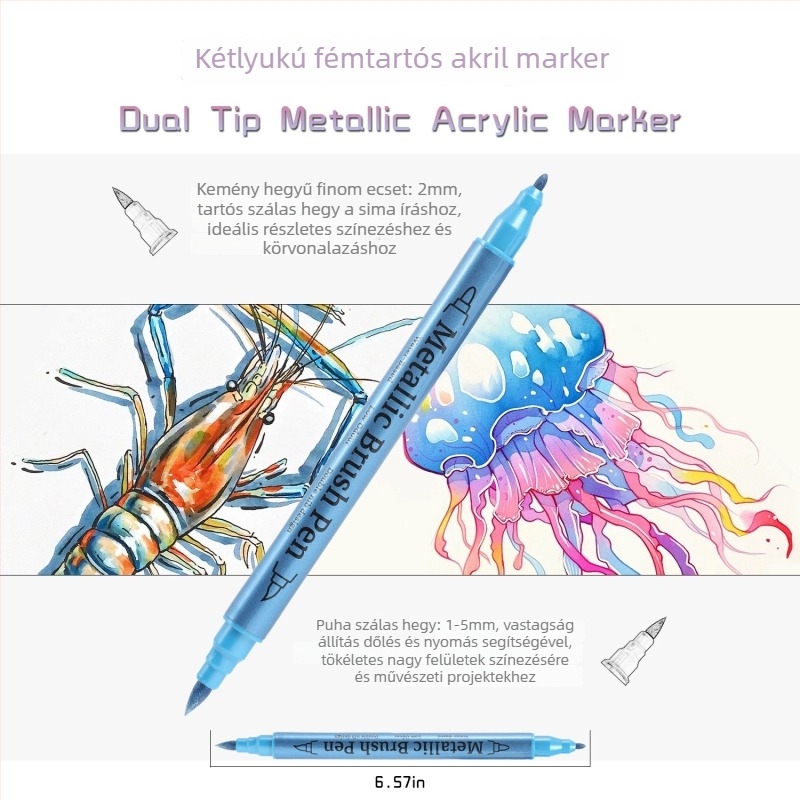 Kétfejű marker, fémes akril tintával, graffiti csillámló festékkel, vízálló és fakulásálló