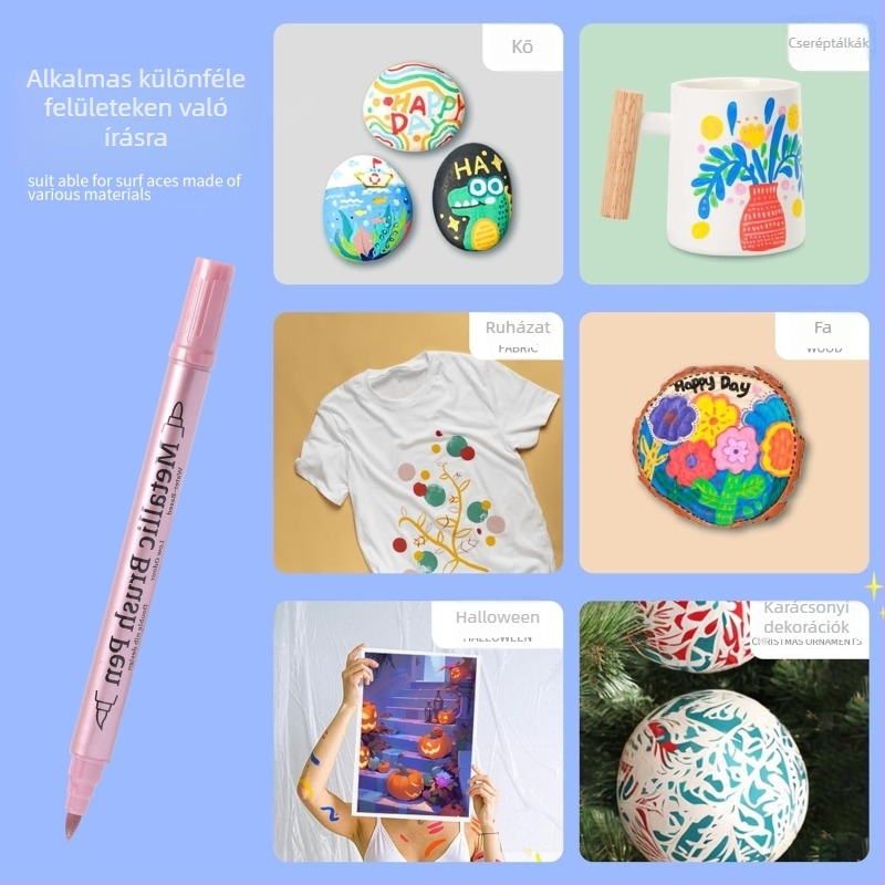 Kétfejű marker, fémes akril tintával, graffiti csillámló festékkel, vízálló és fakulásálló