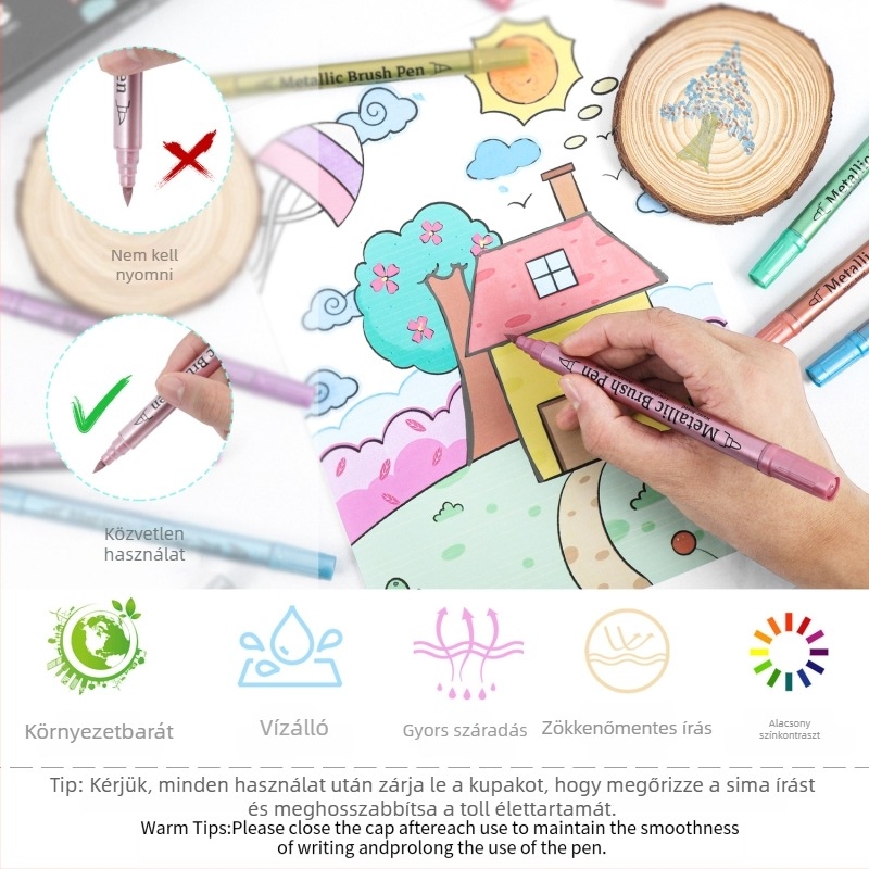 Kétfejű marker, fémes akril tintával, graffiti csillámló festékkel, vízálló és fakulásálló