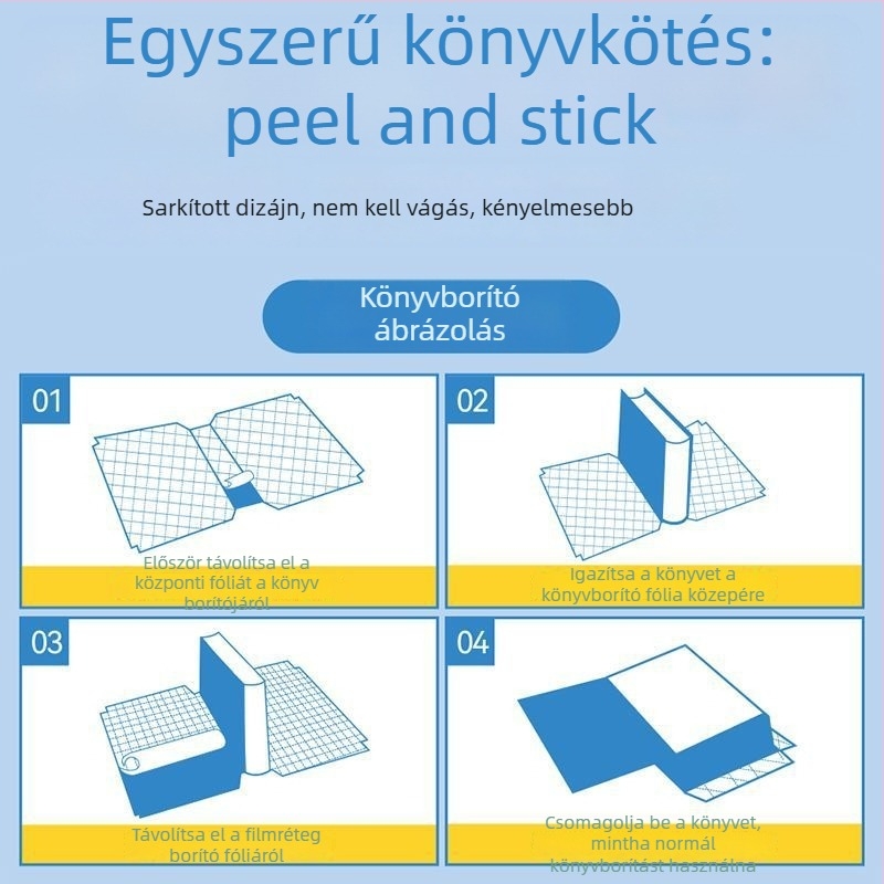 Öntapadós könyvborító — PVC, környezetbarát, ragasztó maradvány nélkül, szagtalan, általános iskolai diákok számára