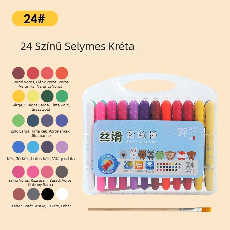 Gyerekeknek szóló vízoldható olajpasztell készlet forgó maggal, modell HWJ0005, műanyag tokkal, színválaszték 12/24/36/48