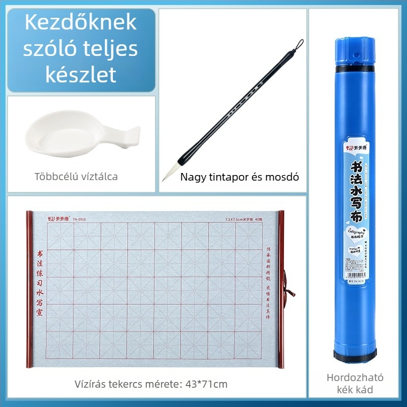 Kaligráfia gyakorlókészlet - vízírás sorozat, nem szőtt anyagból, hordozható tároló tekercs, tartalmaz ecsetet és tinta tálat