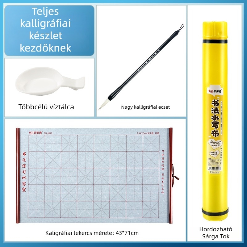 Kaligráfia gyakorlókészlet - vízírás sorozat, nem szőtt anyagból, hordozható tároló tekercs, tartalmaz ecsetet és tinta tálat