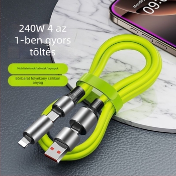 Visenmo szilikon 4 az 1-ben adatkábel USB, Lightning és Type-C csatlakozókkal — 240W gyorstöltés