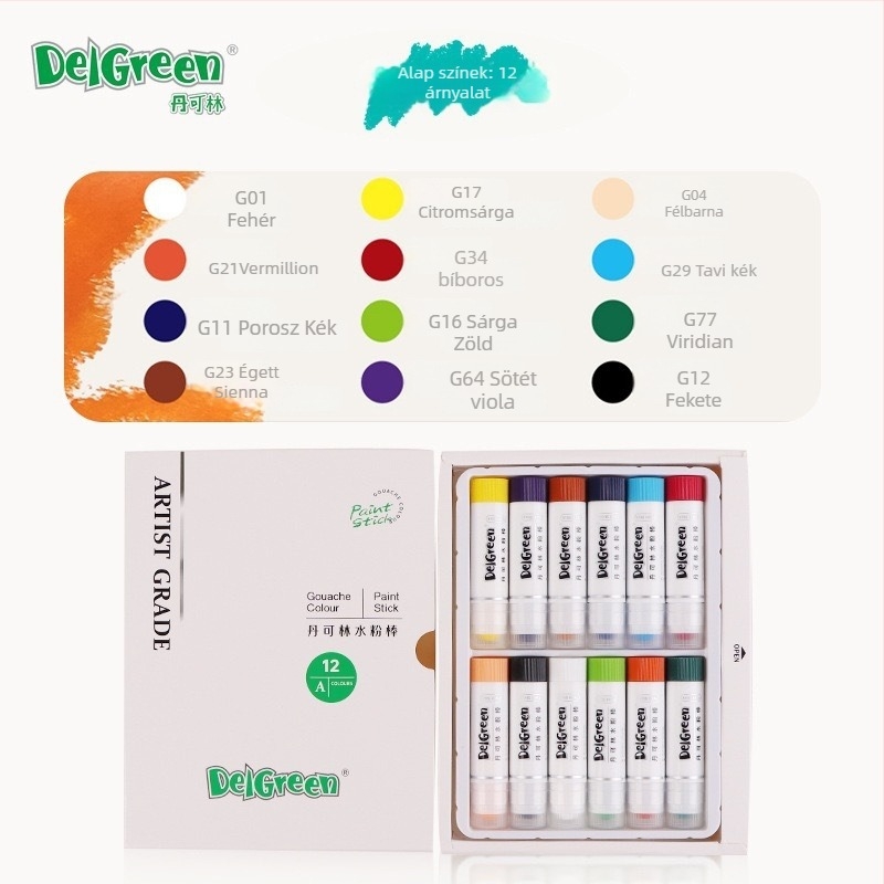 Gyerekeknek szóló szilárd gouache stick – vízoldható, forgó, dobozos csomagolás, ajándékhoz megfelelő a Deigreen/Dancolin