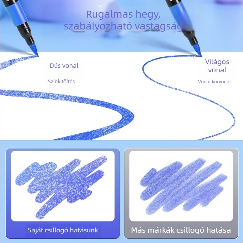 True Color Csillogó markerek – lágy hegy, vízbázisú, nem toxikus, gyermekbarát, fluoreszkáló
