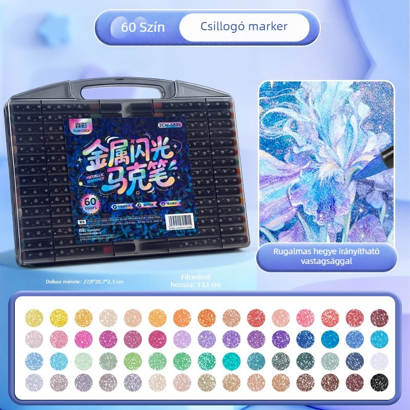 True Color Csillogó markerek – lágy hegy, vízbázisú, nem toxikus, gyermekbarát, fluoreszkáló