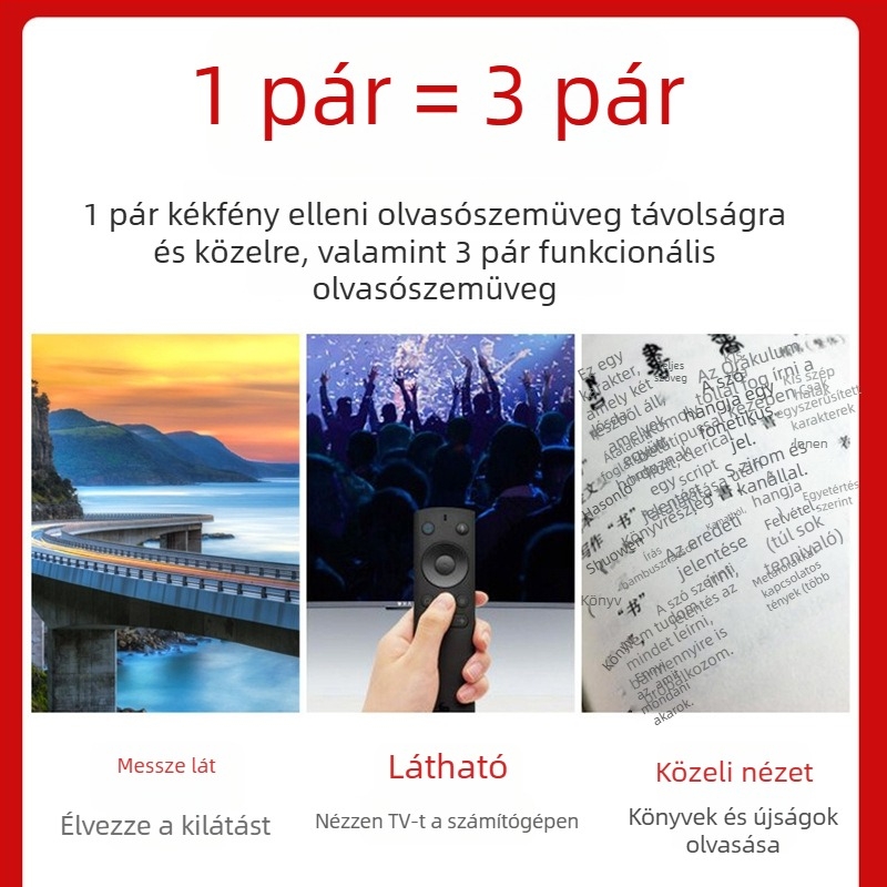 Összecsukható progresszív multifokális szemüveg presbiopiához fotókróm lencsékkel, kékfény-szűrővel és aszferikus lencsékkel