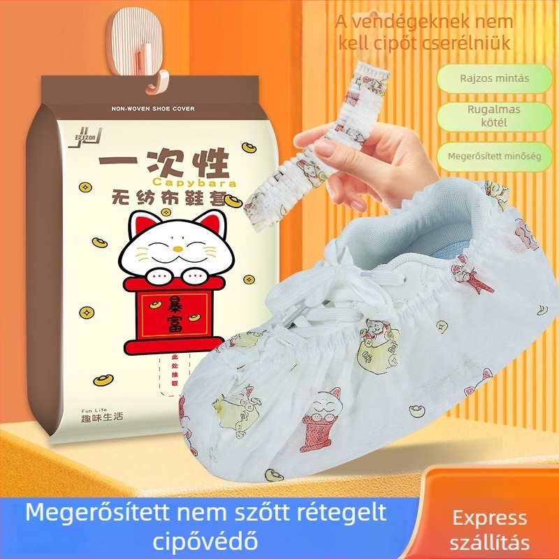 Egyszer használatos cipővédők nem szövött anyagból, vastagított kivitel, rajzfilmszerű mintával, beltéri használatra; logó nyomtatás elérhető