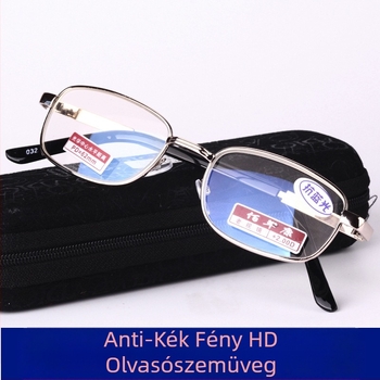 Fém keretű olvasó szemüveg gyanta lencsékkel, anti-kék fény védelem, négyszögletes teljes keret, uniszex, myopia-kompatibilis
