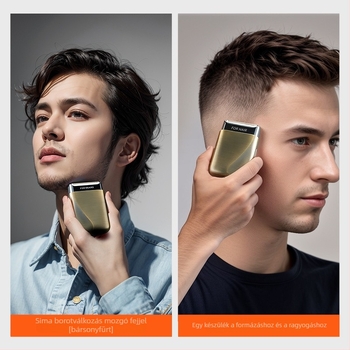 RUIBO Elek­trikus hajvágó és borotva visszafordítható két pengés fejjel, úszó fej, nedves/száraz használat, 90+ perc akkumulátor, 2 órás töltés