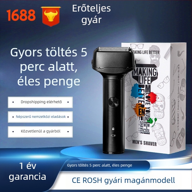 RUIBO Elek­trikus hajvágó és borotva visszafordítható két pengés fejjel, úszó fej, nedves/száraz használat, 90+ perc akkumulátor, 2 órás töltés
